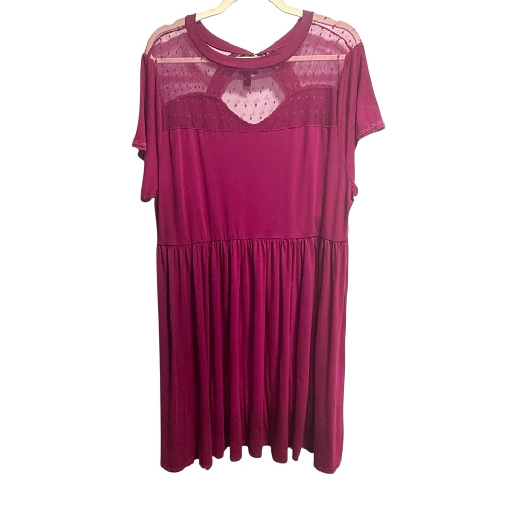 Torrid Berry Short Sleeve Lace Trim Dress Size 3  Valentines Sheer Stretch Pink